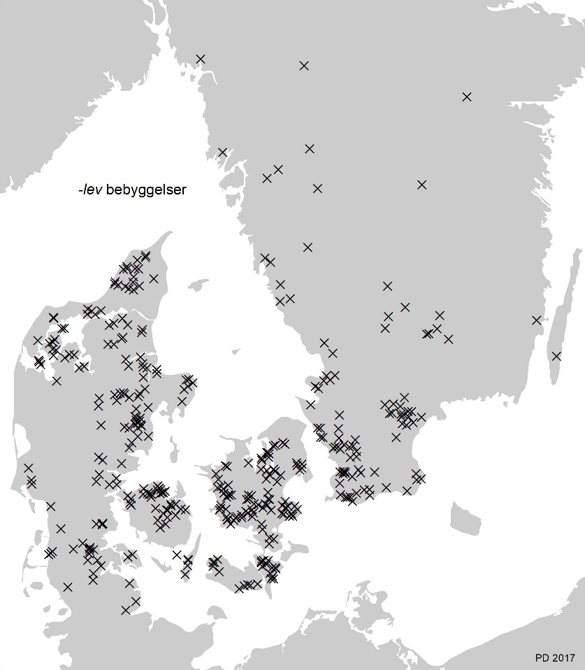 Punktkort over de skandinaviske -lev bebyggelser