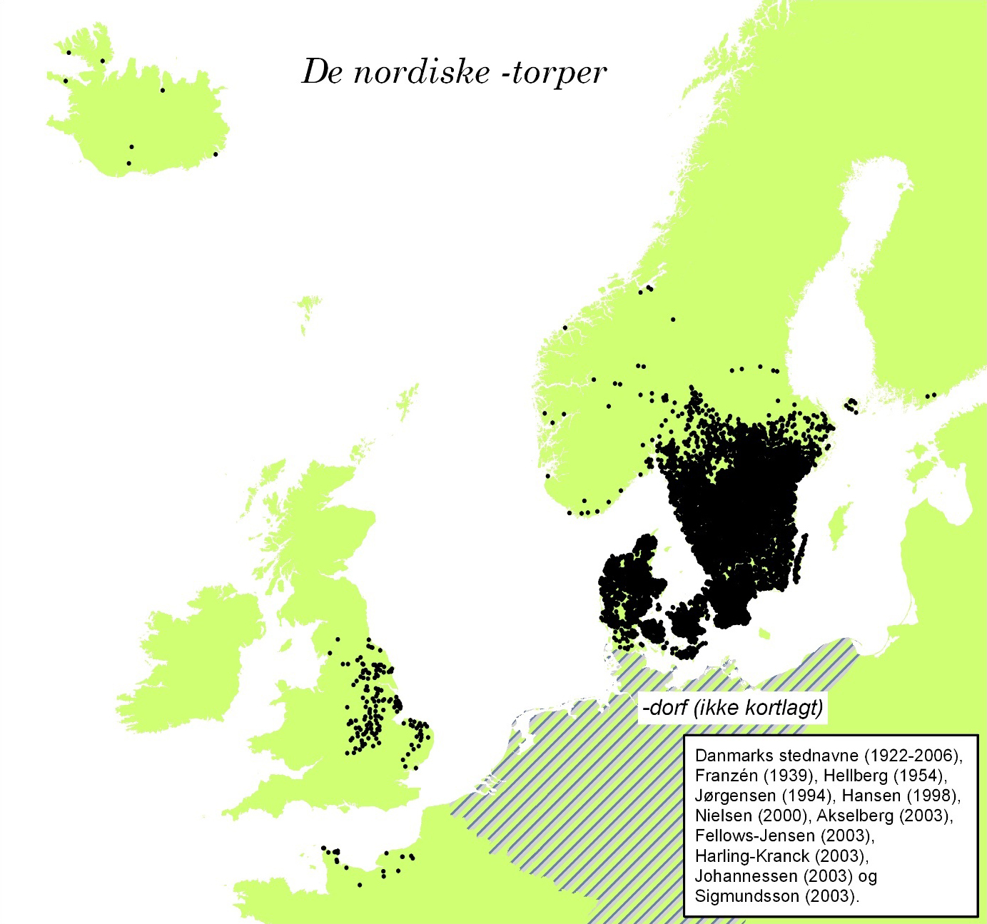 Punktkort over de nordiske -torp bebyggelser